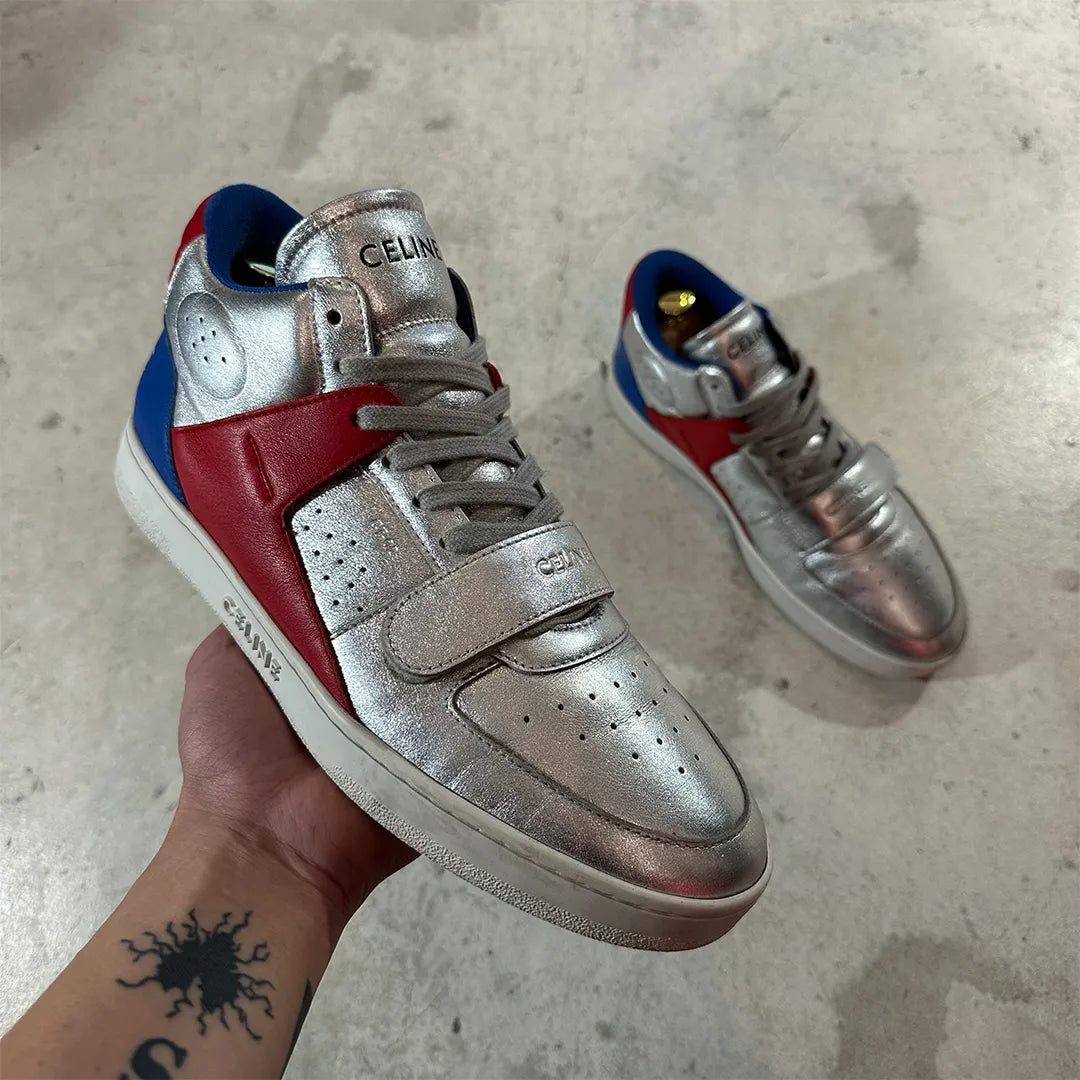 CELINE by Hedi Slimane CT-02 Metallic Leather Trainers "Silver" (Size 41 / B Rank)