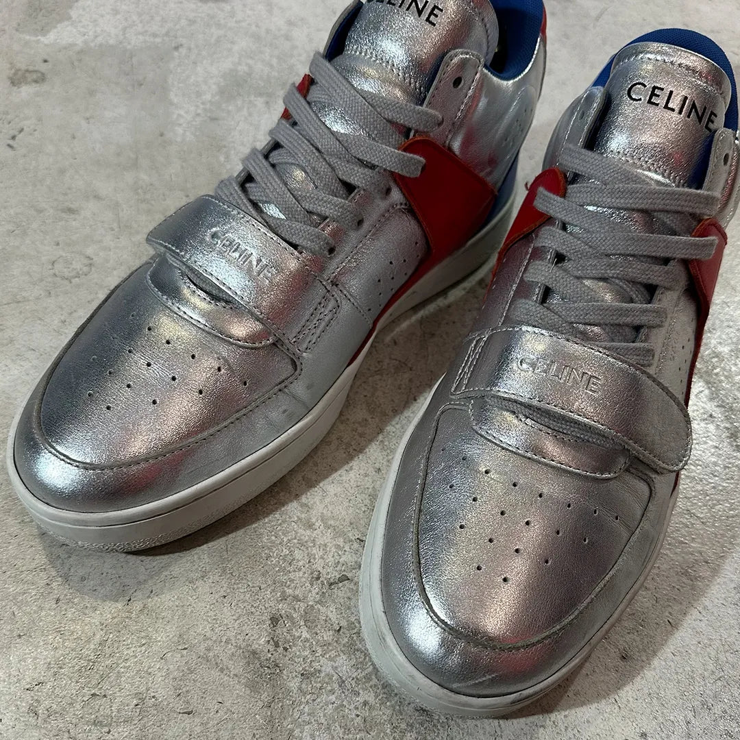 CELINE by Hedi Slimane CT-02 Metallic Leather Trainers "Silver" (Size 41 / B Rank)