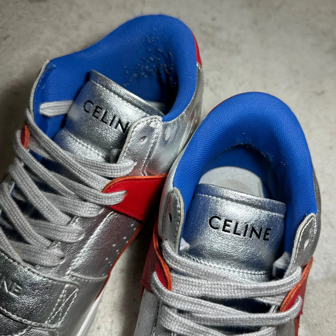 CELINE by Hedi Slimane CT-02 Metallic Leather Trainers "Silver" (Size 41 / B Rank)