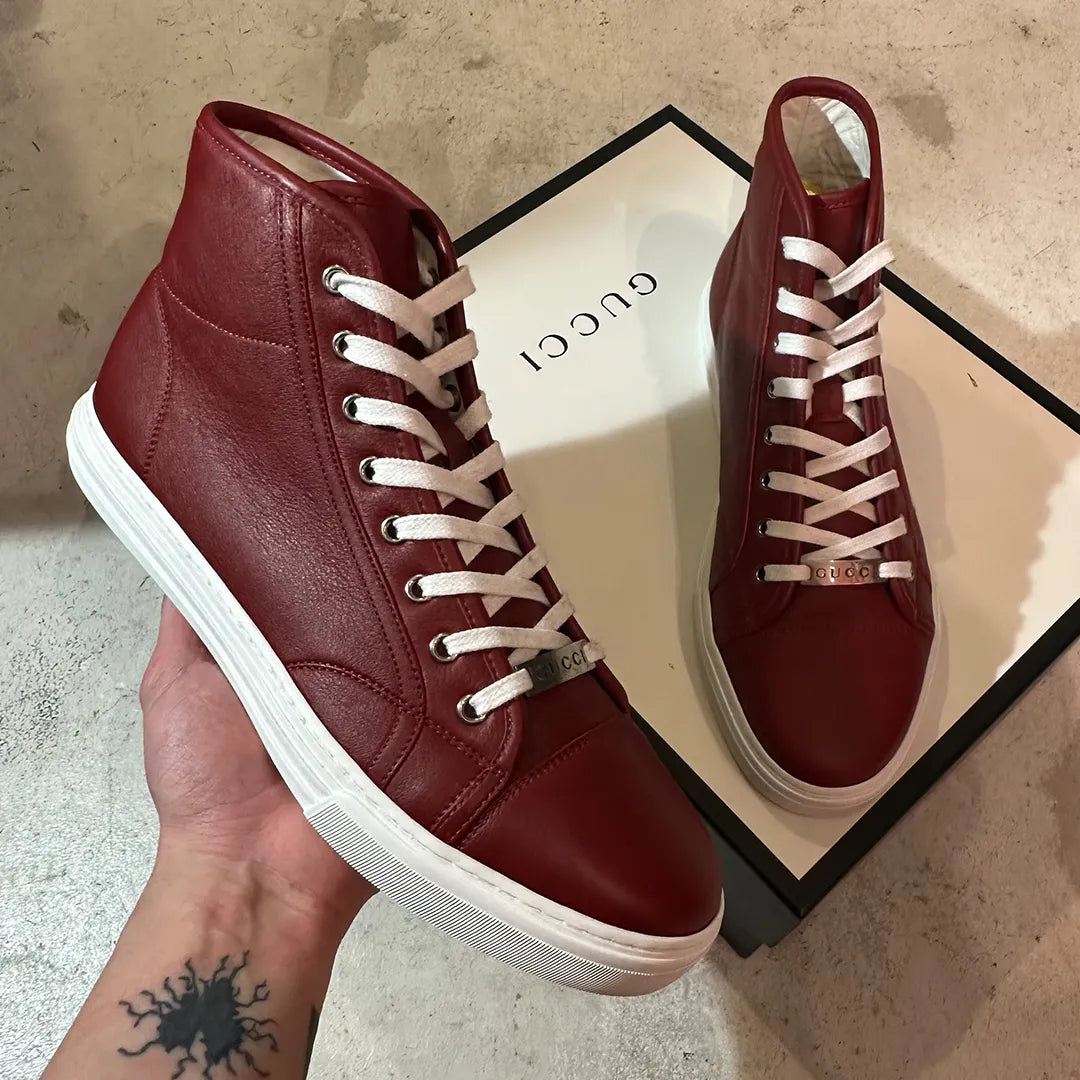 GUCCI 16SS-18FW アーカイブ マイクログッチシマ レザー ハイカットスニーカー Rosso レッド US8.5 付属品完備 | UN/ARCHIVE