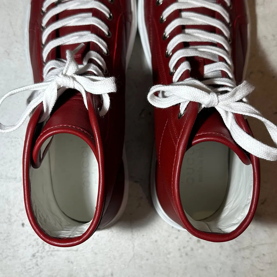 GUCCI 16SS-18FW アーカイブ マイクログッチシマ レザー ハイカットスニーカー Rosso レッド US8.5 付属品完備 | UN/ARCHIVE