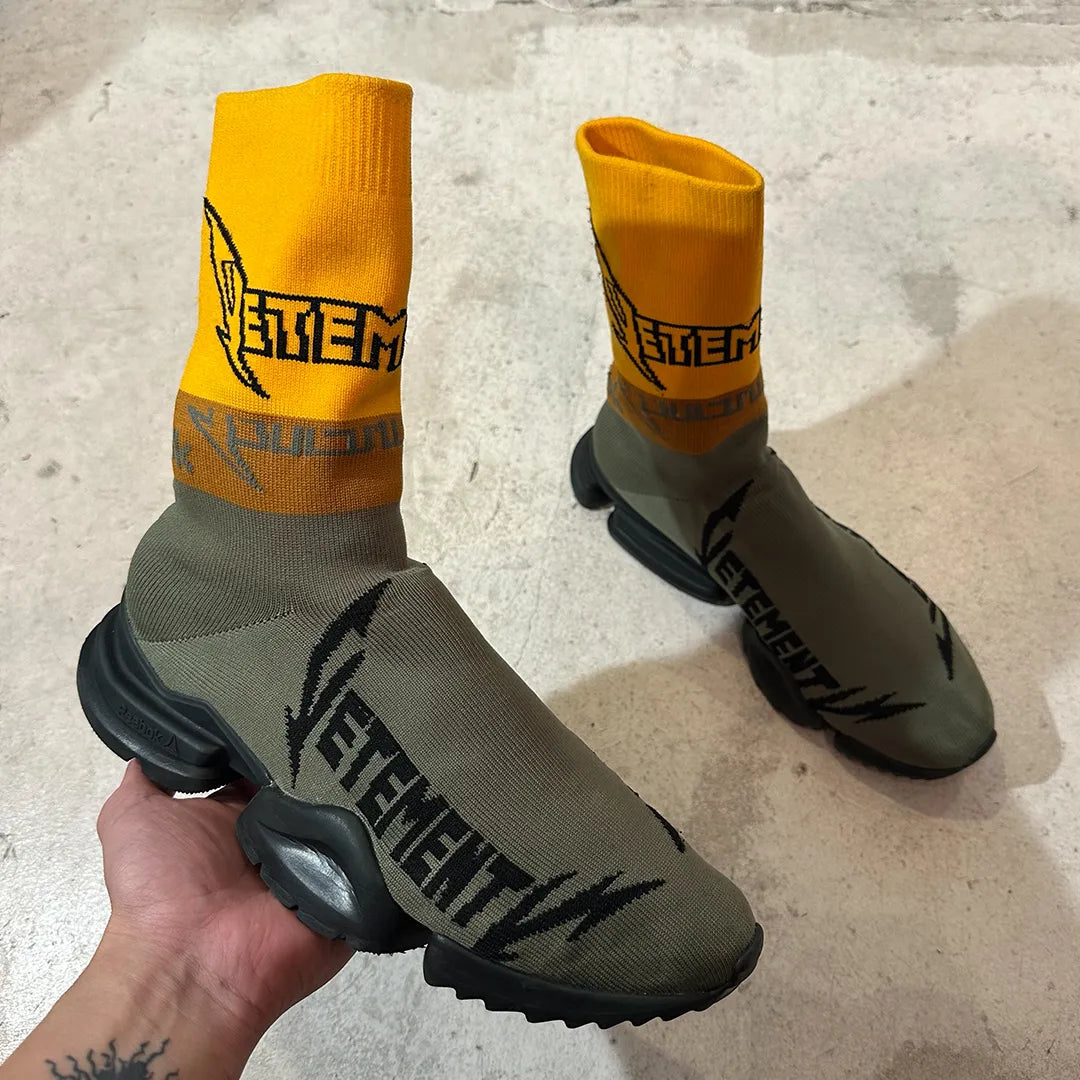VETEMENTS × Reebok Demna Gvasalia Sock Runner "Olive/Yellow" (US10 / B Rank)