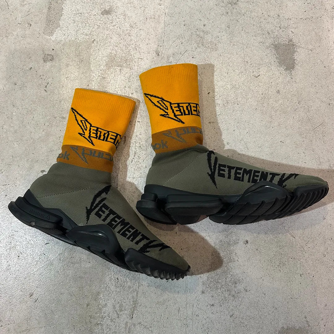 VETEMENTS × Reebok Demna Gvasalia Sock Runner "Olive/Yellow" (US10 / B Rank)