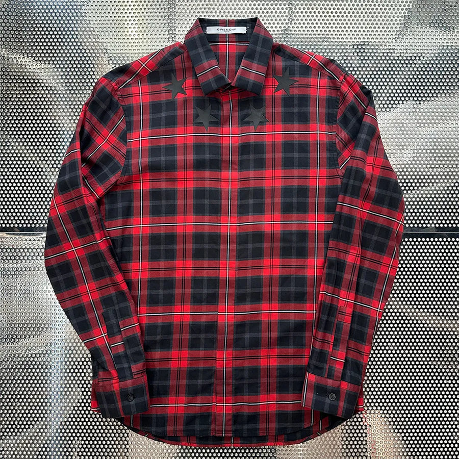 Star Patch Plaid Fly Front Shirt