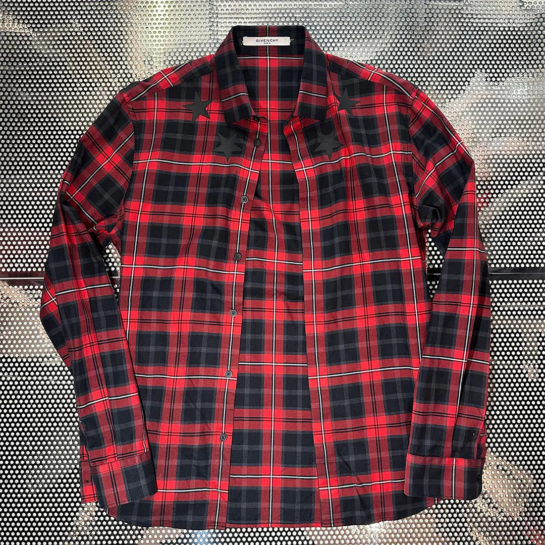 GIVENCHY 2015FW アーカイブ スターパッチ プレイドチェック シャツ レッド ブラック 比翼仕立て サイズ40 | UN/ARCHIVE